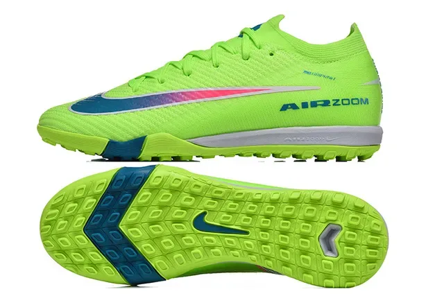 Nike हरी नीली Flyknit लो-कट सिल्हूट टर्फ फुटबॉल जूते 9