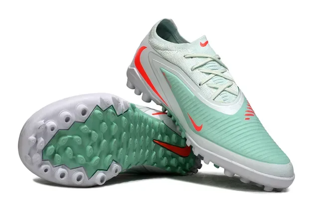 Nike Verde/Vermelho Low-Cut Synthetic Mesh Upper Sapatos de Futebol Turf 4