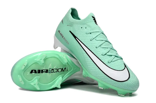 Nike Vert Blanc Tricot Chaussant Supérieur Clous Coniques Moldés Sol Firme Chaussures de Football 12