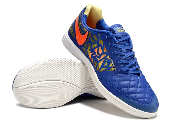 Nike Hyperfade Azul Laranja Sapatos de Futebol Indoor com Biqueira Quilted e Overlay de Malha com Impressão Graffiti 4
