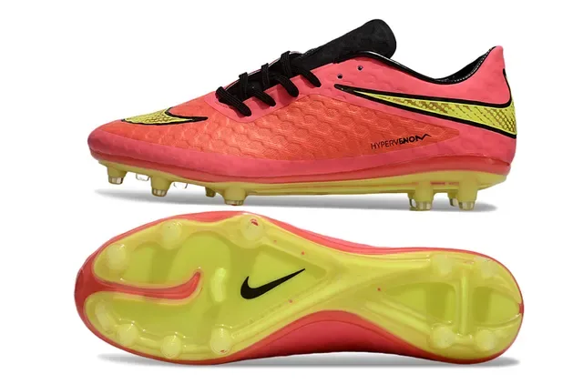 Nike Hypervenom Phantom Pink Yellow Sapatos de futebol de upper sintético com textura de ninho de abelha, corte baixo para grampo firme 6