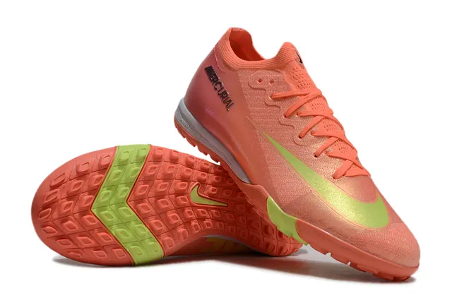 Nike Mercurial Orange Green Knit Upper Molded Outsole Turf Soccer Shoes 3