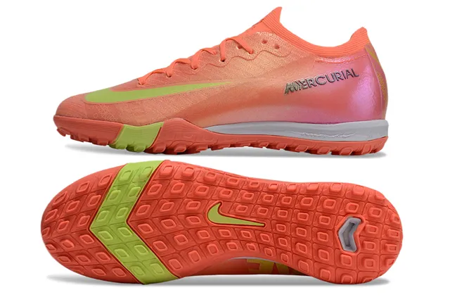 Nike Mercurial Orange Green Knit Upper Molded Outsole Turf Soccer Shoes 5