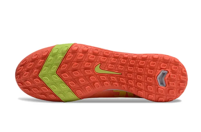 Nike Mercurial Orange Green Knit Upper Molded Outsole Turf Soccer Shoes 6