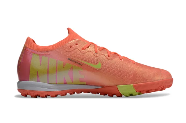 Nike Mercurial Orange Green Knit Upper Molded Outsole Turf Soccer Shoes 7