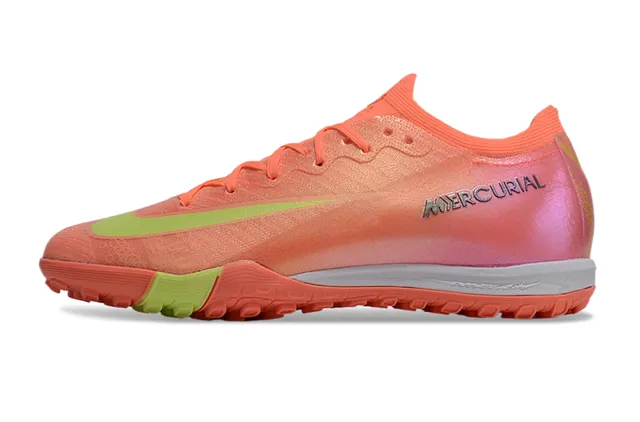 Nike Mercurial Orange Green Knit Upper Molded Outsole Turf Soccer Shoes 8