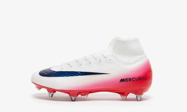 Nike Mercurial Superfly Branco Azul Alto-Corte Flyknit Botinha Swoosh Metálico Campo Firme Sapatos de Futebol 6