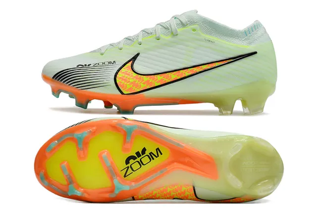 Nike Mercurial Vapor Verde Laranja Flyknit Upper Cadarços assimétricos Firm-Ground Sapatos de futebol 9