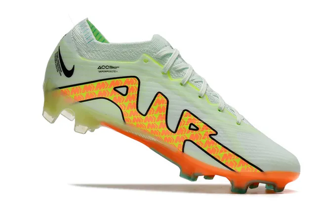 Nike Mercurial Vapor Verde Laranja Flyknit Upper Cadarços assimétricos Firm-Ground Sapatos de futebol 10