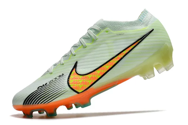 Nike Mercurial Vapor Verde Laranja Flyknit Upper Cadarços assimétricos Firm-Ground Sapatos de futebol 11