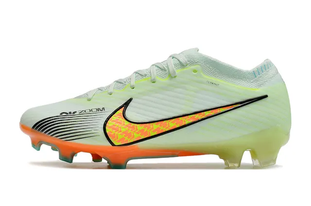 Nike Mercurial Vapor Verde Laranja Flyknit Upper Cadarços assimétricos Firm-Ground Sapatos de futebol 12