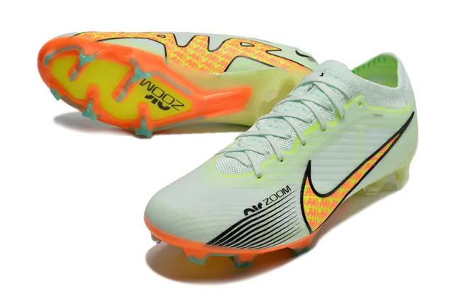 Nike Mercurial Vapor Verde Laranja Flyknit Upper Cadarços assimétricos Firm-Ground Sapatos de futebol 13