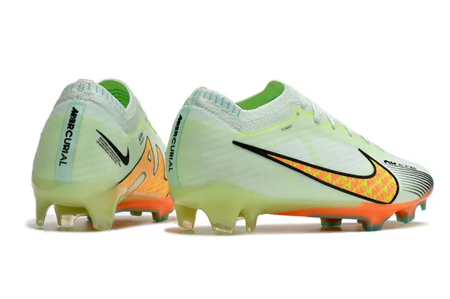 Nike Mercurial Vapor Verde Laranja Flyknit Upper Cadarços assimétricos Firm-Ground Sapatos de futebol 14