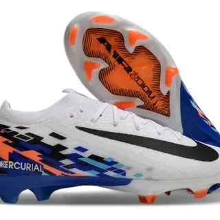 Nike Mercurial Vapor Blanc et Bleu Bout Bas Upper Tricoté Sol Firme Chaussures de Football