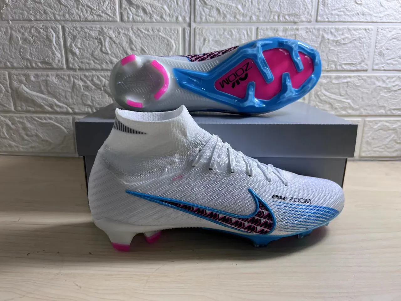 Nike Mercurial Vapor White Pink Blue Chaussures de Football Firm Ground 8