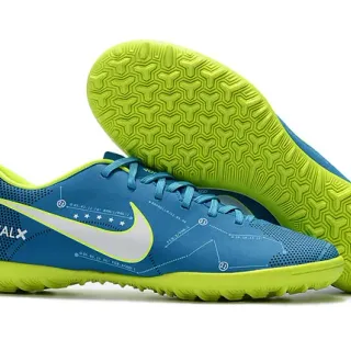 Nike Mercurial X Sapatos de Futebol Azul e Neón Lime para Gramado