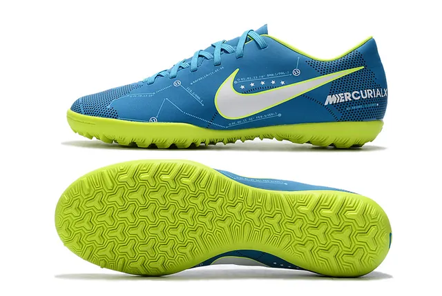Nike Mercurial X Sapatos de Futebol Azul e Neón Lime para Gramado 4