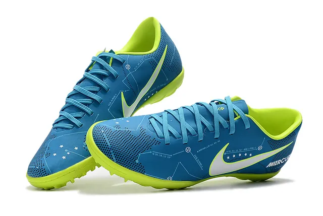 Nike Mercurial X Sapatos de Futebol Azul e Neón Lime para Gramado 5