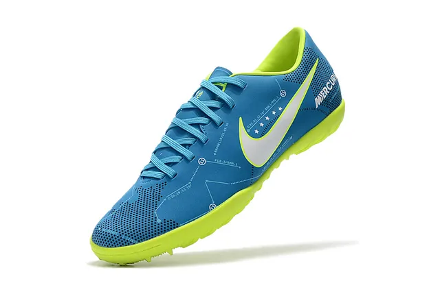 Nike Mercurial X Sapatos de Futebol Azul e Neón Lime para Gramado 6