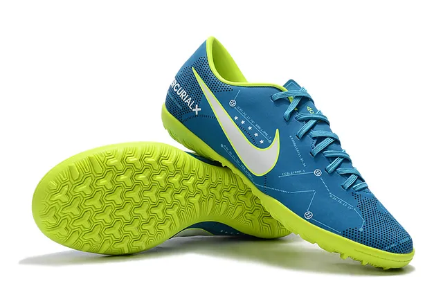 Nike Mercurial X Sapatos de Futebol Azul e Neón Lime para Gramado 8
