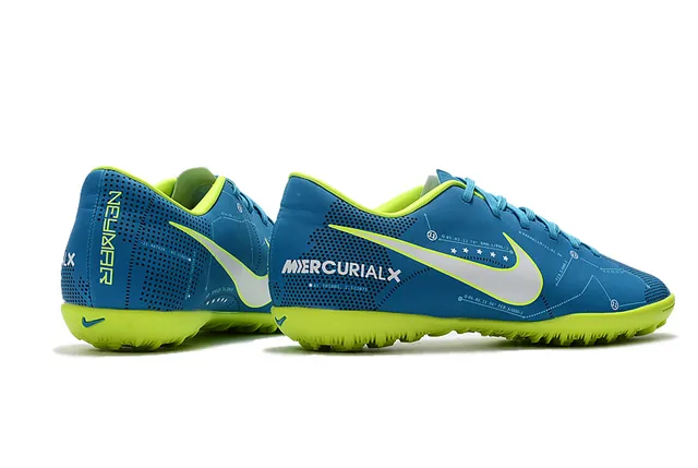 Nike Mercurial X Sapatos de Futebol Azul e Neón Lime para Gramado 10