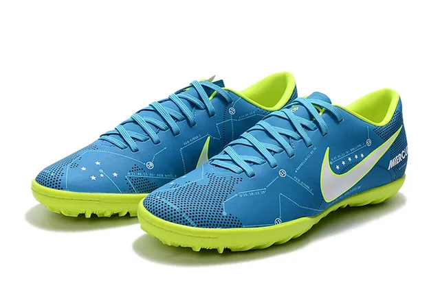 Nike Mercurial X Sapatos de Futebol Azul e Neón Lime para Gramado 11