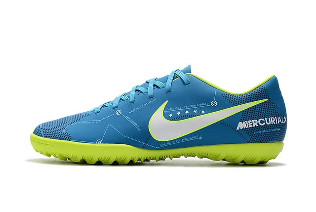 Nike Mercurial X Sapatos de Futebol Azul e Neón Lime para Gramado 12