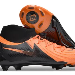 Nike Chaussures de football orange noir coupe haute col chaussette ajusté upper synthétique texturé terrain ferme