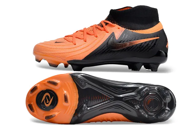Nike नारंगी काली उच्च-कट सॉक-फिट कॉलर सिंथेटिक टेक्स्चर्ड अपर फर्म-ग्राउंड सोकर शूज 5