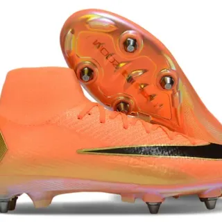 Nike Laranja Dourado Chuteiras de futebol altas de malha sola translúcida iridescente para gramado firme