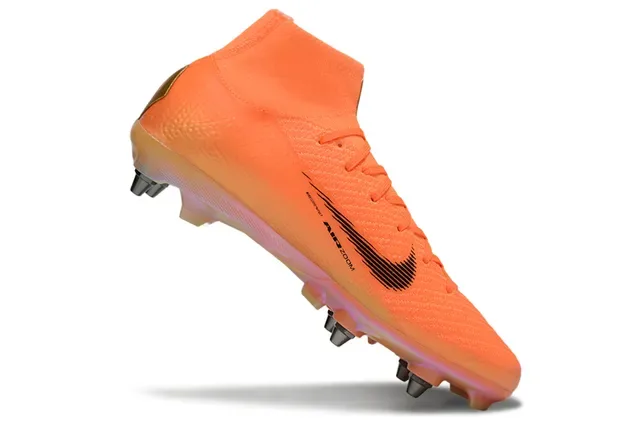 Nike Laranja Dourado Chuteiras de futebol altas de malha sola translúcida iridescente para gramado firme 2