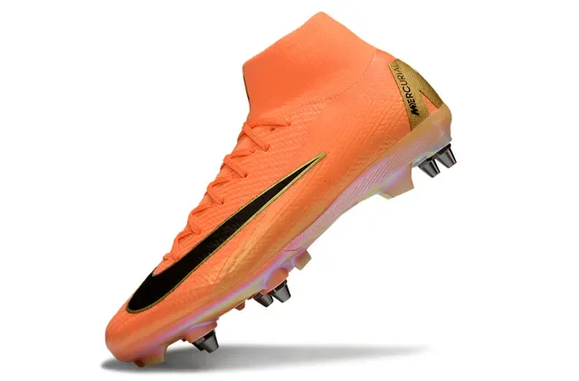 Nike Laranja Dourado Chuteiras de futebol altas de malha sola translúcida iridescente para gramado firme 3