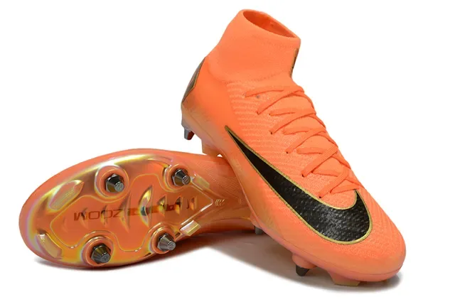 Nike Laranja Dourado Chuteiras de futebol altas de malha sola translúcida iridescente para gramado firme 4