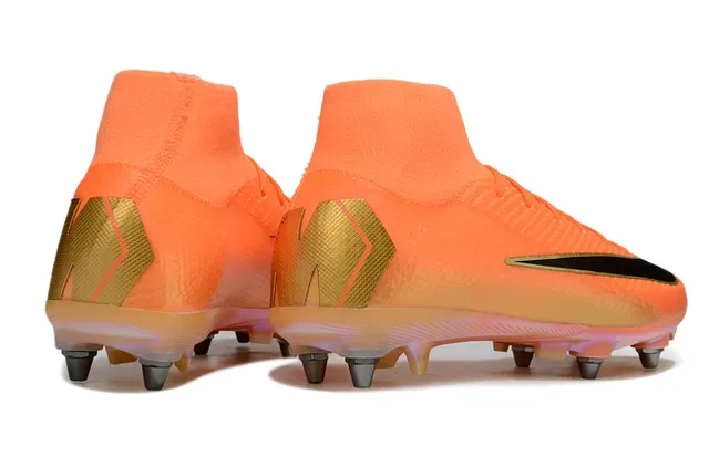 Nike Laranja Dourado Chuteiras de futebol altas de malha sola translúcida iridescente para gramado firme 5