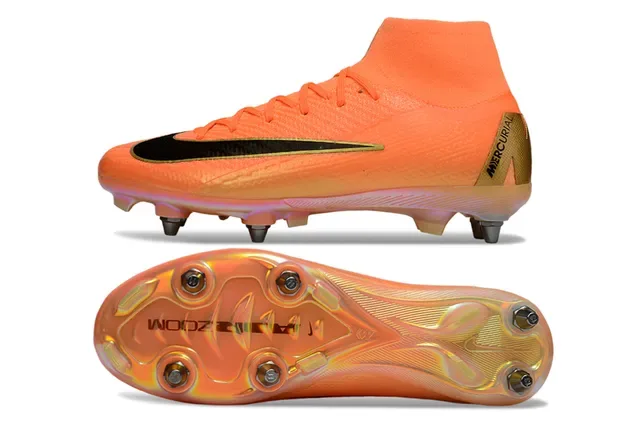 Nike Laranja Dourado Chuteiras de futebol altas de malha sola translúcida iridescente para gramado firme 6