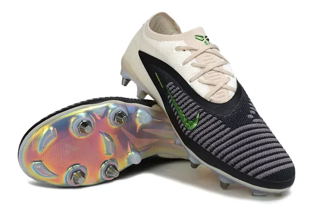 Nike Phantom GT Beige Black Upper Knit Semelle Holographique Firm-Ground Chaussures de Football 4
