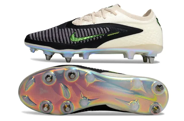 Nike Phantom GT Beige Black Upper Knit Semelle Holographique Firm-Ground Chaussures de Football 6