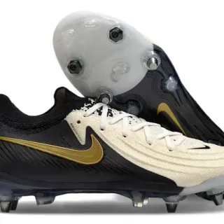 Nike Phantom GT काला सोना असममित निट अपर Swoosh अकेंट फर्म ग्राउंड फुटबॉल जूते
