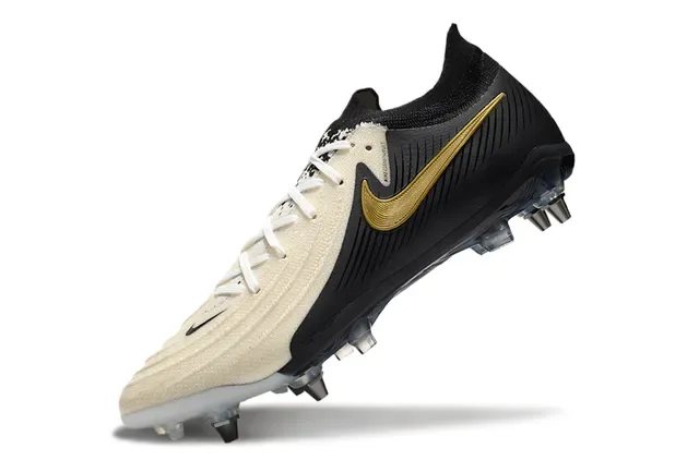 Nike Phantom GT Black Gold Asymmetrical Knit Upper Swoosh Accent Firm-Ground Soccer Shoes 3