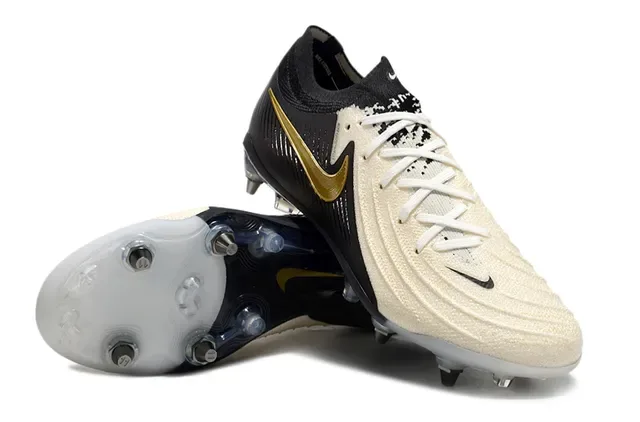 Nike Phantom GT Black Gold Asymmetrical Knit Upper Swoosh Accent Firm-Ground Soccer Shoes 4