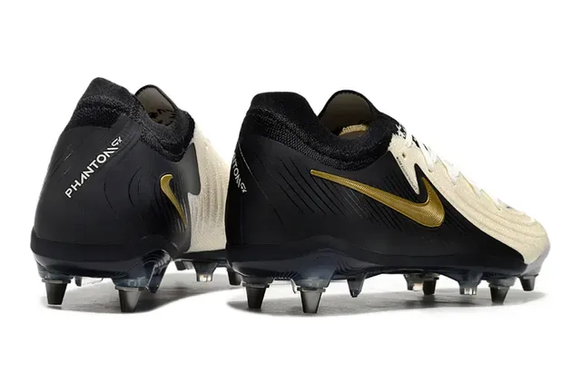 Nike Phantom GT Black Gold Asymmetrical Knit Upper Swoosh Accent Firm-Ground Soccer Shoes 5