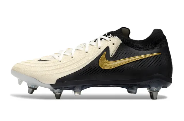 Nike Phantom GT Black Gold Asymmetrical Knit Upper Swoosh Accent Firm-Ground Soccer Shoes 7