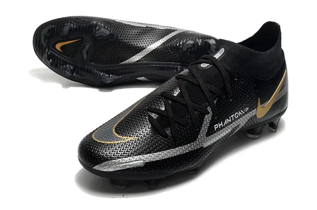 Nike Phantom GT Black Gold Haut-Coupé Tricot Supérieur Lacets Asymétriques Terrain Ferme Chaussures de Football 6