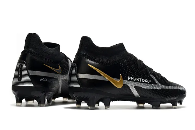 Nike Phantom GT Black Gold Haut-Coupé Tricot Supérieur Lacets Asymétriques Terrain Ferme Chaussures de Football 7