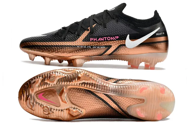 Nike Phantom GT Preto Dourado Baixo Corte Superior Sintético Recobrimento Metálico Cobre Superfície Natural Calçado de Futebol 2