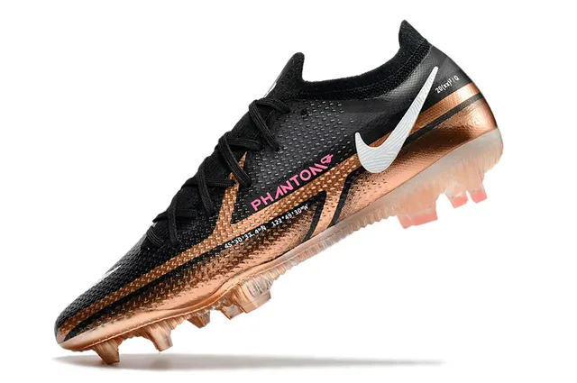 Nike Phantom GT Preto Dourado Baixo Corte Superior Sintético Recobrimento Metálico Cobre Superfície Natural Calçado de Futebol 4