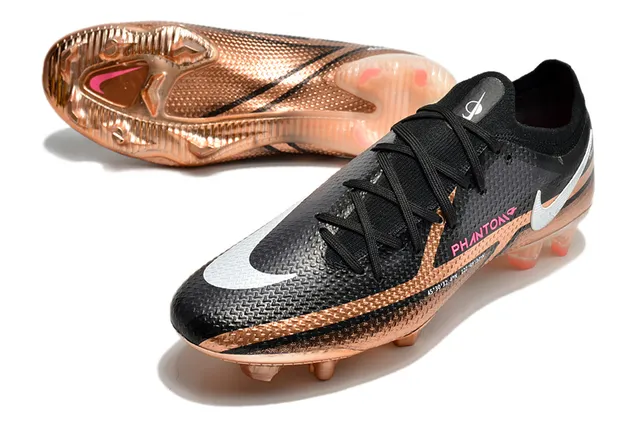 Nike Phantom GT Preto Dourado Baixo Corte Superior Sintético Recobrimento Metálico Cobre Superfície Natural Calçado de Futebol 6