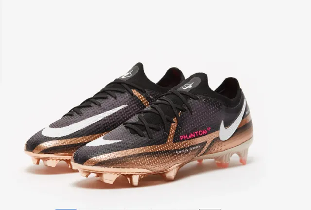 Nike Phantom GT Preto Dourado Baixo Corte Superior Sintético Recobrimento Metálico Cobre Superfície Natural Calçado de Futebol 9