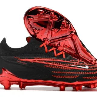 Nike Phantom GT Noir Rouge Tissu Supérieur Détail de Fil Terrain Firme Chaussures de Football