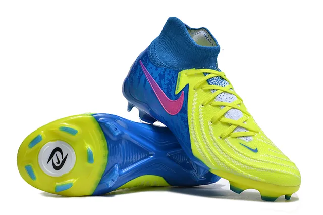 Nike Phantom GT Azul Amarillo Bajo Corte Cuello Ajuste Calcetín Cordones Asimétricos Firm-Ground Zapatos de Fútbol 3